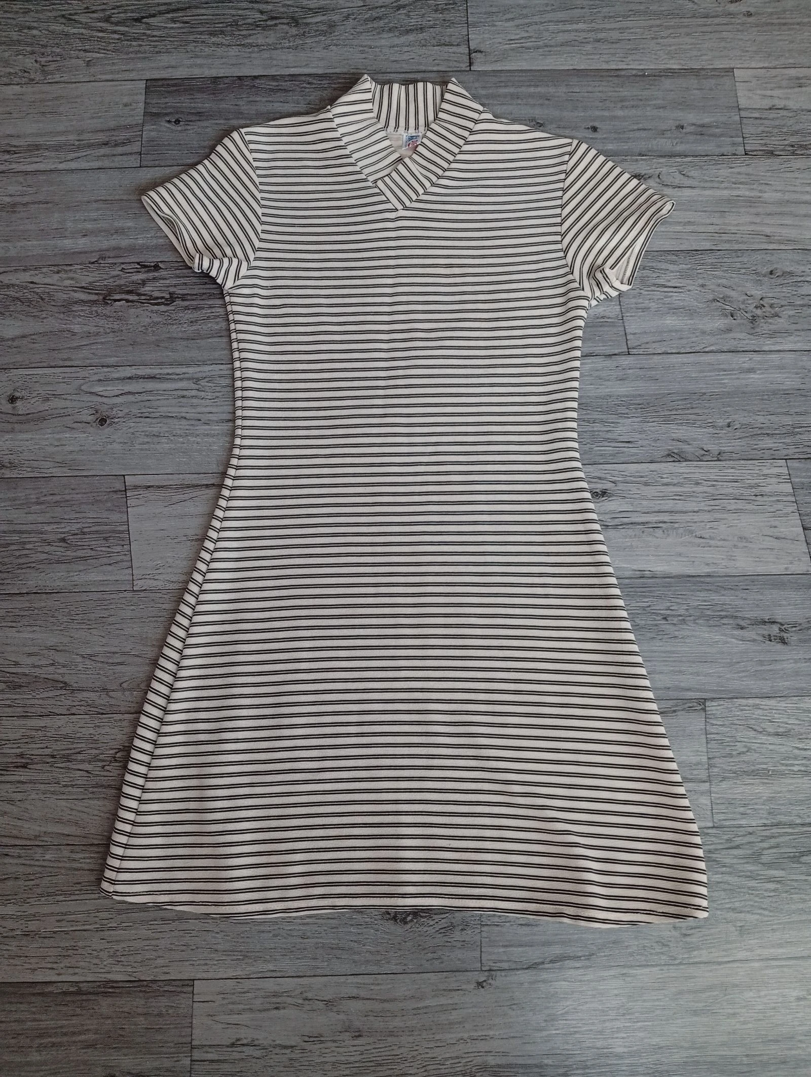 Vestido Skater Retro Preppy com Listras Horizontais Manga Curta casual evasê – photo 2